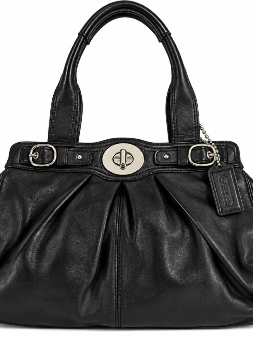 Coach Black Pleated Leather Satchel Turnlock Handbag (likely Garnet F13914)